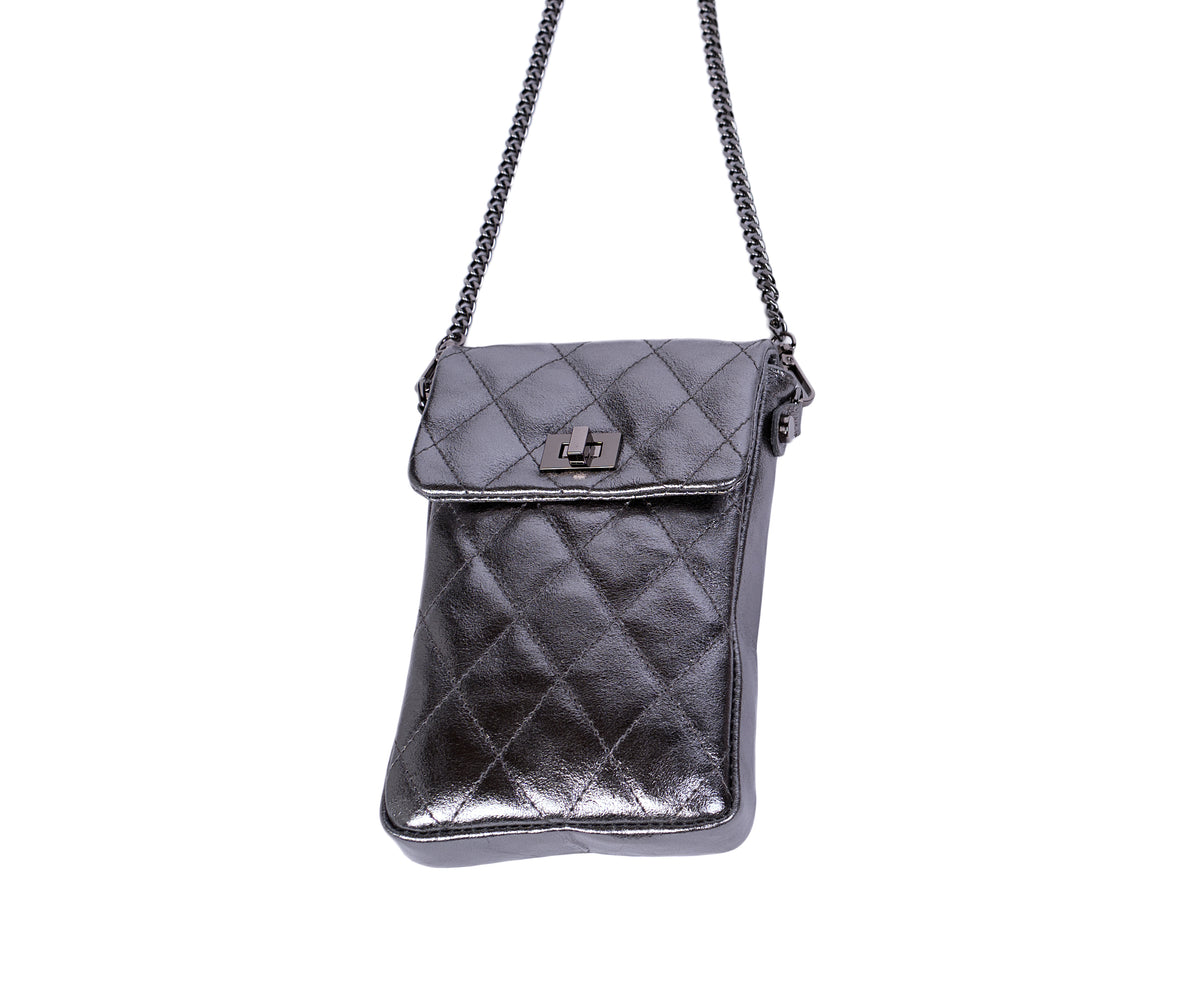 Quilted Metallic Leather, Phone Cross Body