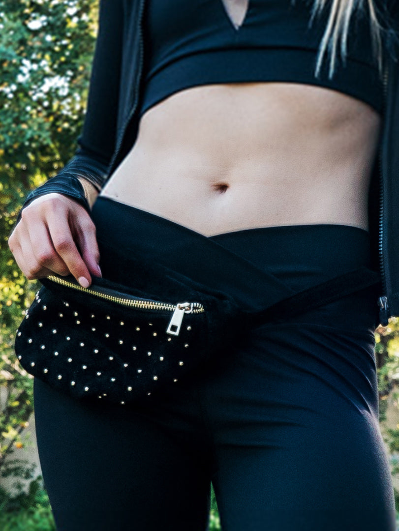 Suede Studded Fanny pack/belt bag in Black