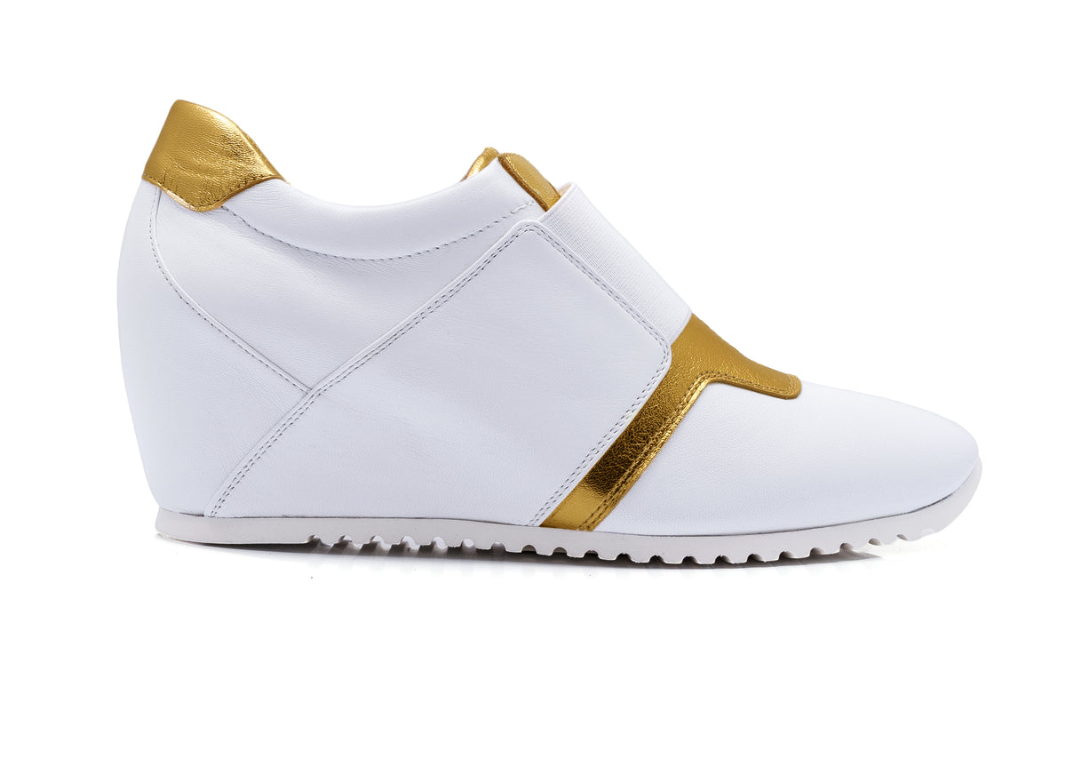 LA Chic Multi Leather slip on Wedge Sneaker White/Gold