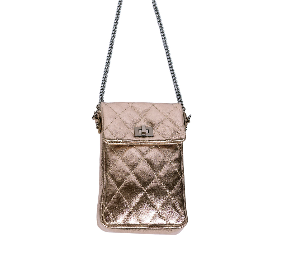 Quilted Metallic Leather, Phone Cross Body