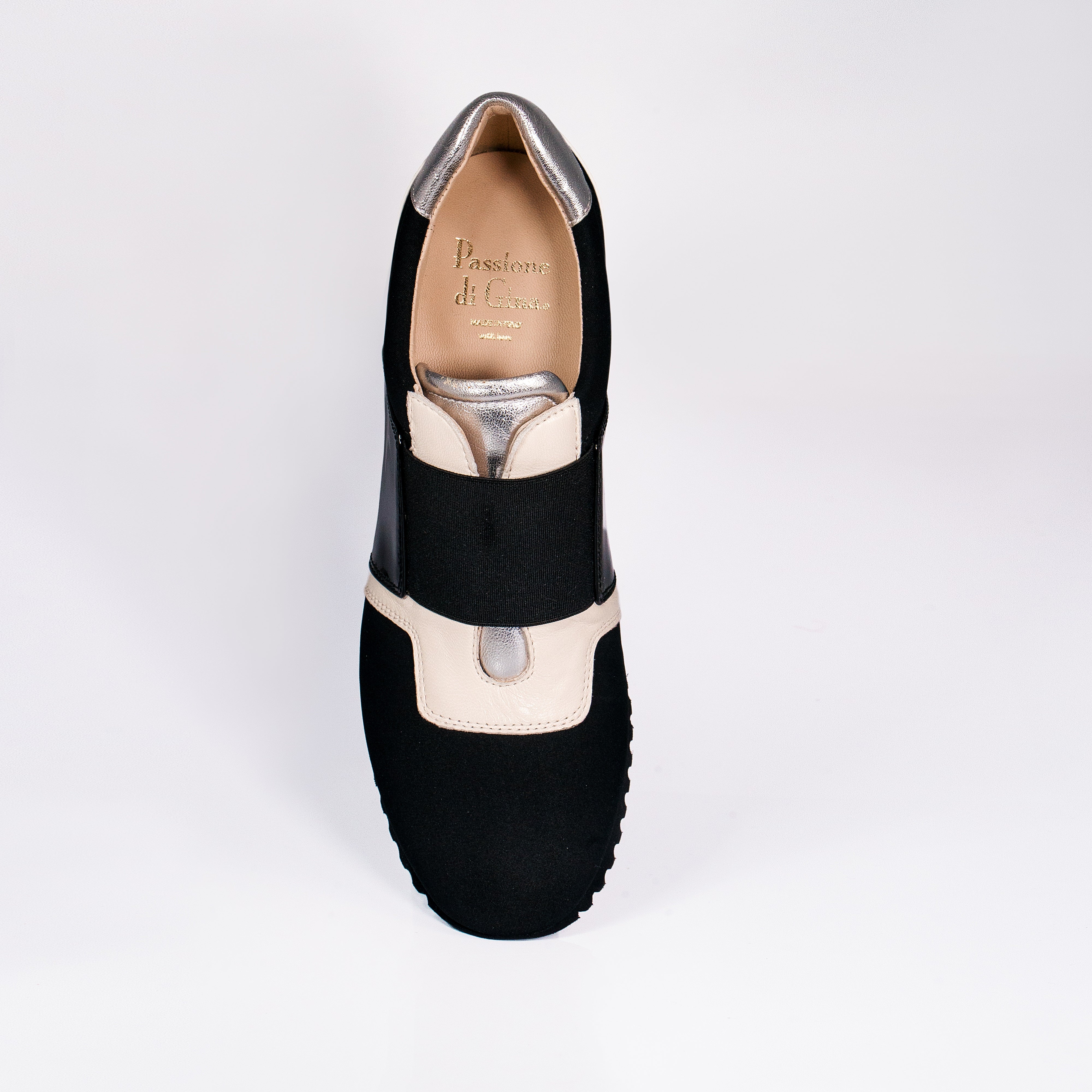 LA Chic Multi Leather slip on Wedge Sneaker Black White Passione di gina Made With Love In Italy