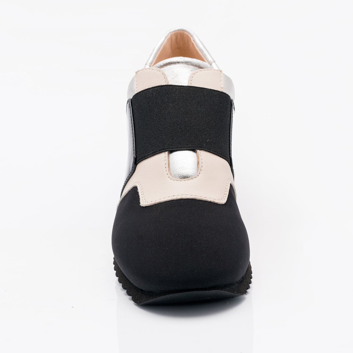 LA Chic Multi Leather slip on Wedge Sneaker Black/Silver