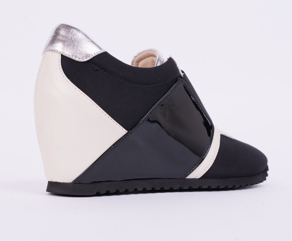 LA Chic Multi Leather slip on Wedge Sneaker Black/White
